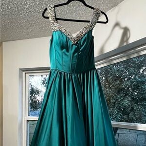 Tiffany Designs Teal and Silver Embellished Gown